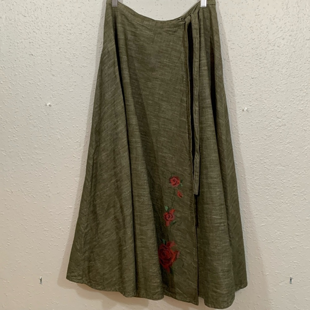Pink House Japan Olive Wrap Floral Embroidered Maxi‎ Skirt size L